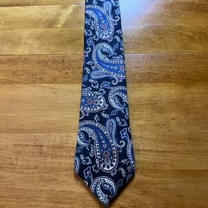 Mario Valentino Necktie, Blue, Gray, Burgundy Paisley Pattern, Classic Men's Tie